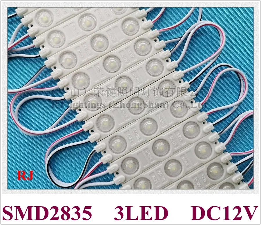 

LED module 2019 new injection super LED light module DC12V 60mm*13mm SMD 2835 3 LED 1.2W aluminum PCB with wide angle lens IP65