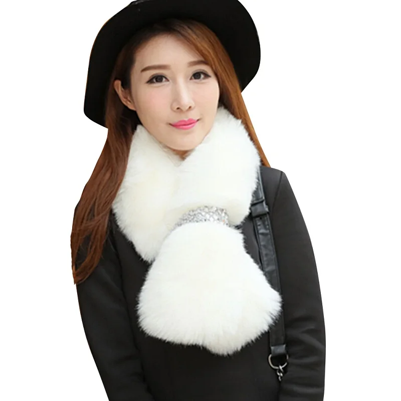 Luxury Faux Fox Fur Scarf Collar for Women Fake Fur Shawl Wraps Party