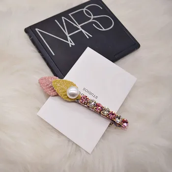 

Fashion Rhinestone Hair Clips Hair Accessories elegance Women Pearl Leaf Czech drill Spring clips Ponytail Hairpins barrette