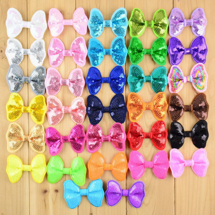

120pcs/lot 2.55" new girls Sequin Bows 32 colors Sequin Bows Flat Back For children Hair Accessories