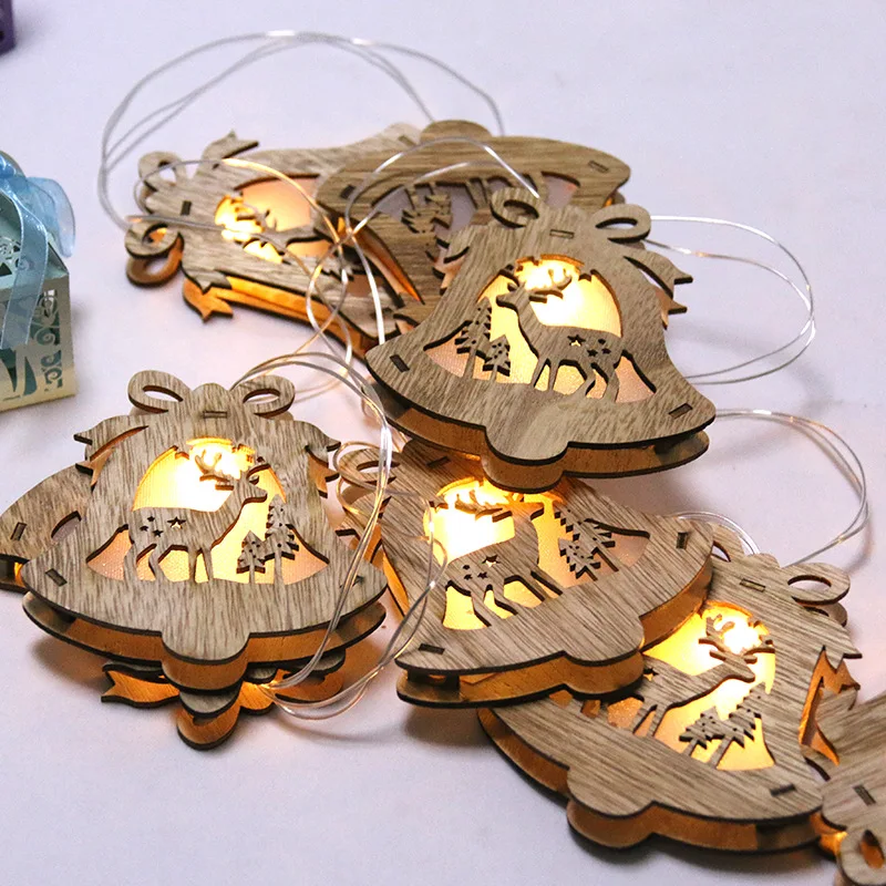 

New year 10Pcs Christmas Tree Wooden led string Pendant Decoration Wood Ornaments Xmas Christmas Tree Woode Ornaments Decoration