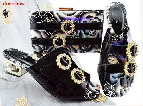 

doershow Women Shoes High Heel Italian black Shoe With Matching Bag With Alloy Lady Sandal To Match Set Hot Sale SJZS1-24