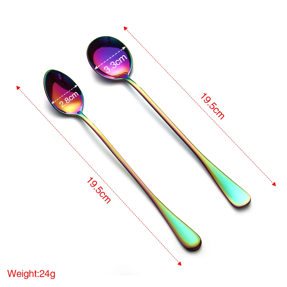 

1PC Stainless Steel Rainbow Scoop Round and Sharp Head Coffee Scoop Cold Drink Fruit Long Ice Scoop Dinnerware