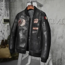 Мужская Шуба B3, верхняя одежда из овчины, Бейсбольный воротник, мужская шуба, Индийский тотем, мужская куртка-авиатор, куртка-пилот