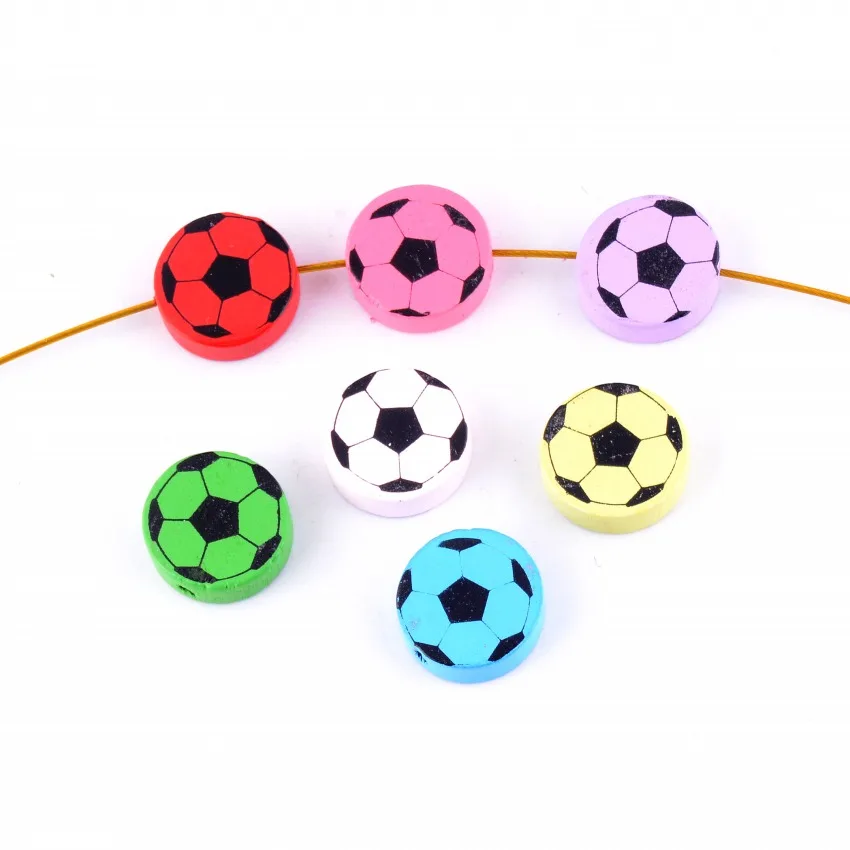 

Free shipping 20pcs Hot New Random Mixed Multicolor Cute Round Football Wood Beads Jewelry Accessories DIY Craft 20mm