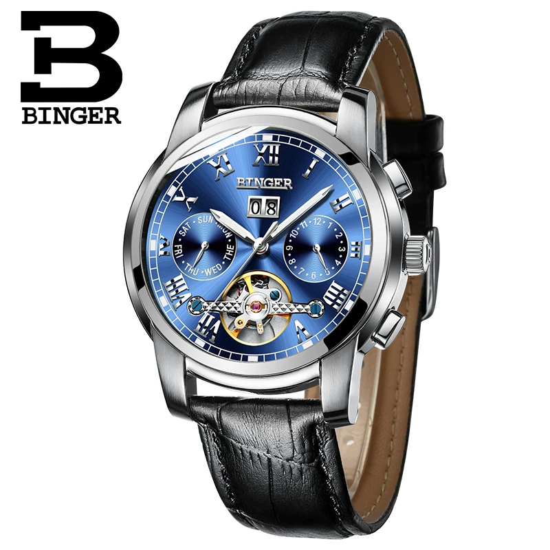 Модные многофункциональные спортивные часы для мужчин Switzerland BINGER Tourbillon