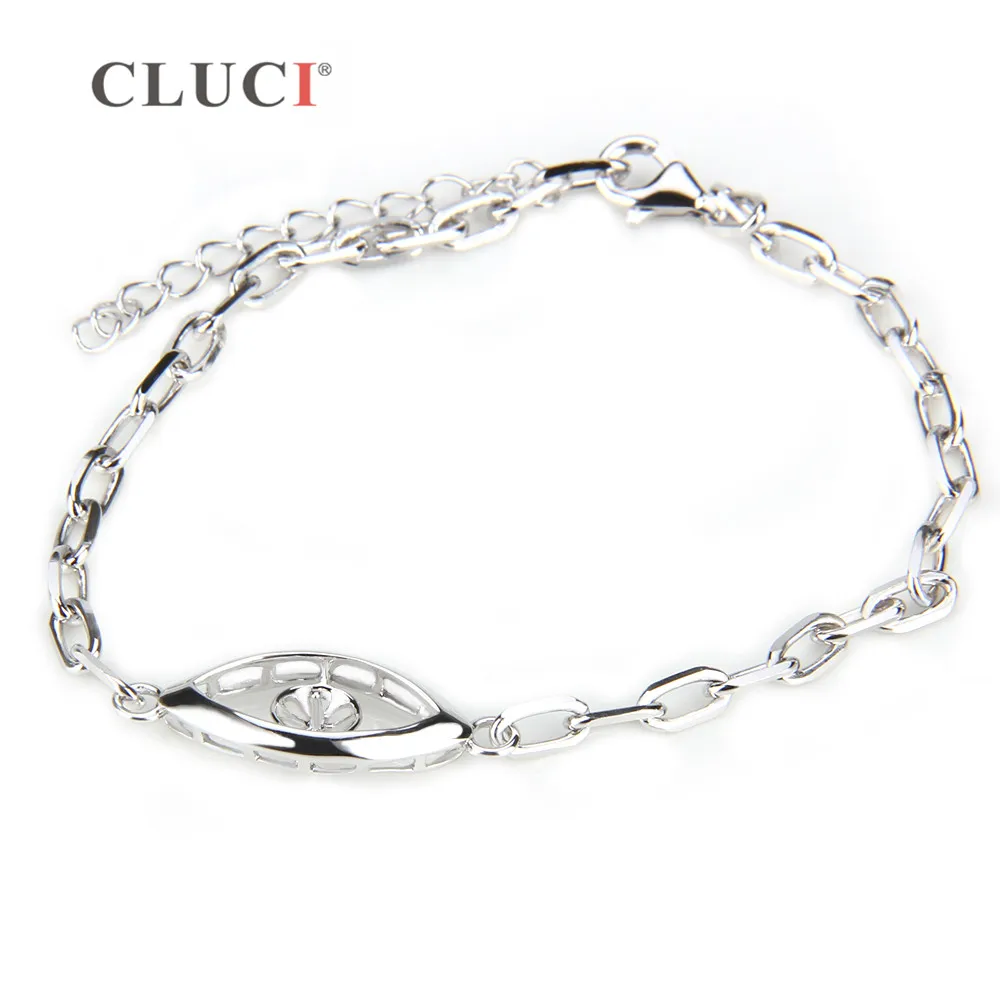 

CLUCI 925 Sterling Silver Simple Eye Design Bracelet Jewelry for Women Adjustable Length Pearl Bracelet Mounting
