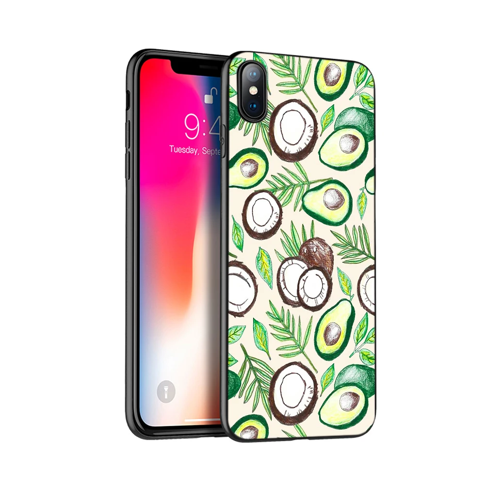 Черный чехол из ТПУ для iphone 5 6 6s 7 8 plus x 10 силиконовый XR XS 11 pro MAX милый с авокадо