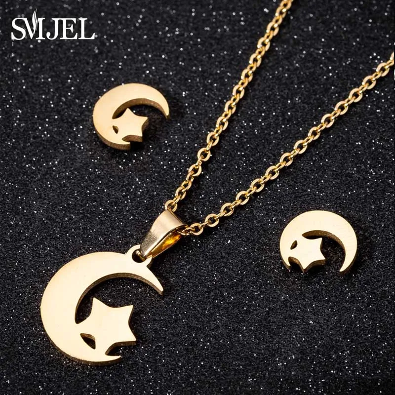 

SMJEL Minimalist Exquisite Moon and Star Earrings Necklaces Women Everyday Teen Mothers' day Celestial Birthday Gift Jewelry