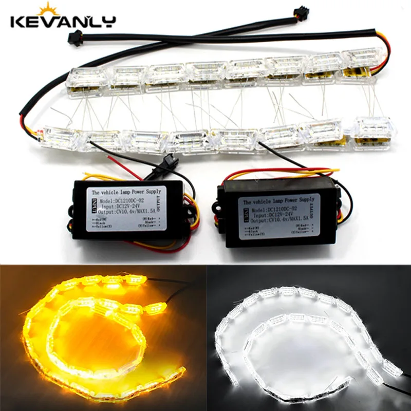 

2pcs DRL 14 16LED Flexible Flowing Waterproof Sequential Strip Light DRL daytime running light Turn Signal angel eye White Amber