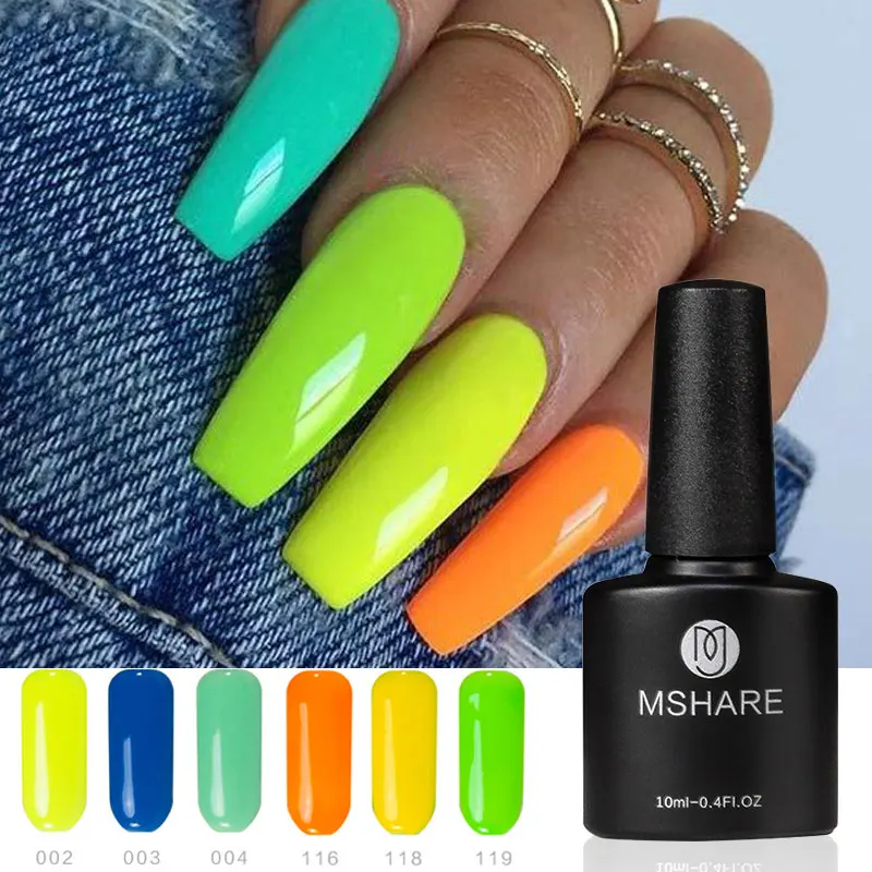 Mshare Neon Brigth Summer Nails Uv Gel Nail Polish Hot Green Orange Design 6pcs Set Long Lasting Gel Lacquer Nail Gel Aliexpress