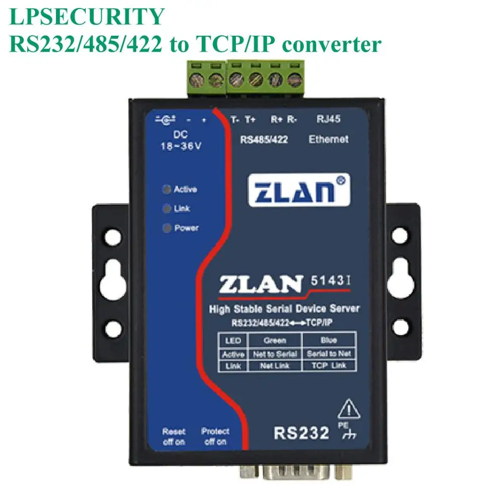 LPSECURITY ZLAN5143I RS232/RS485/RS422 к TCP/IP ethernet конвертер изоляция 256 многохост шлюз Mobdus сервер для устройств с последовательным интерфейсом