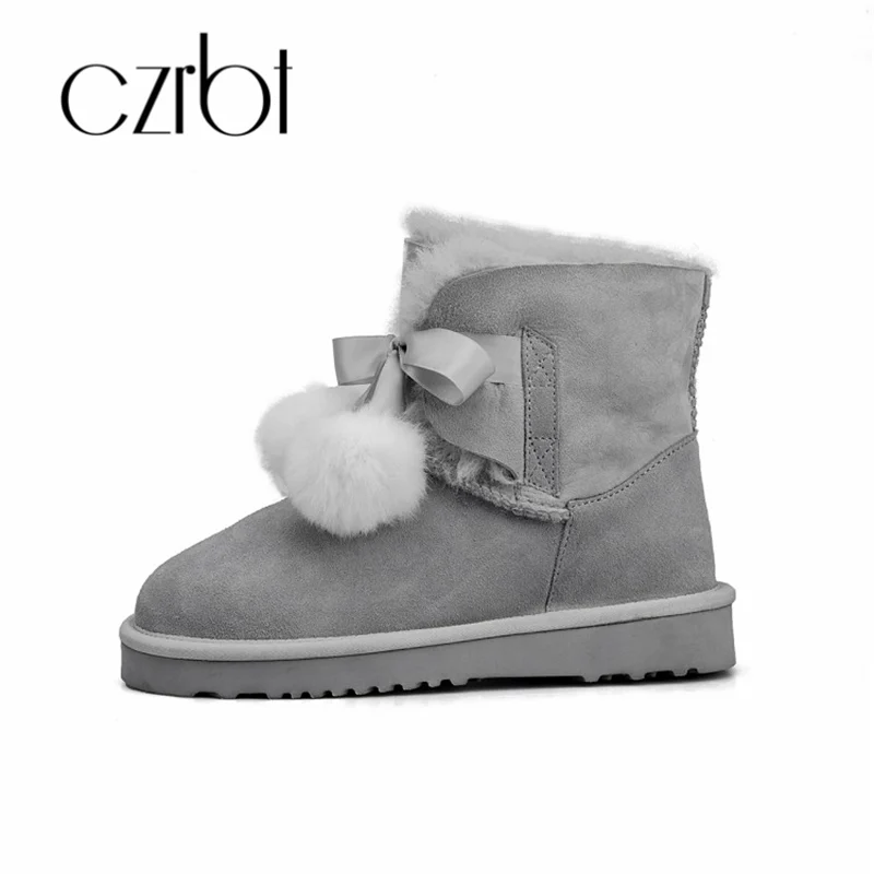 

CZRBT 2018 new winter women's shoes snow shoes leather flat boots fashionable leisure comfort plus velvet warm women's shoes