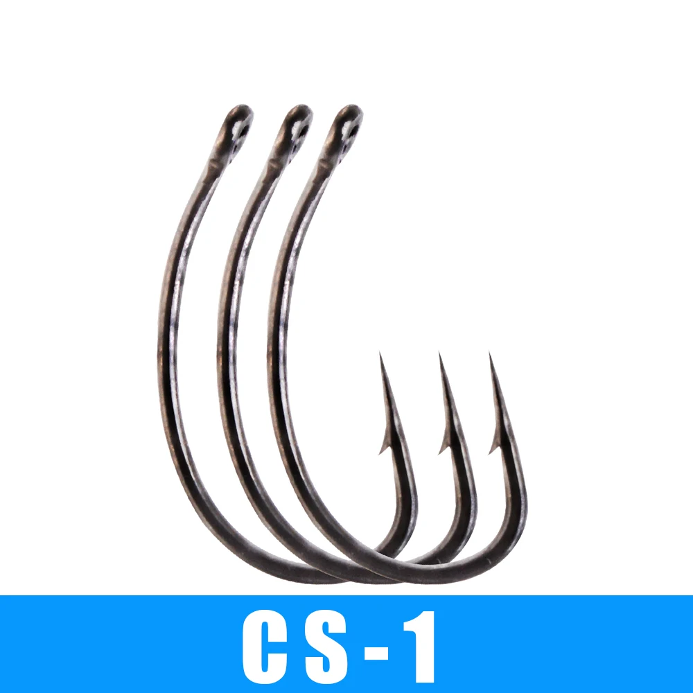 

3 packs Size 2# 4# 6# 8# Fishing HOOKS CS-1 banana shape Fresh water High Carbon Steel Barbed Hook carp hook Guided eye