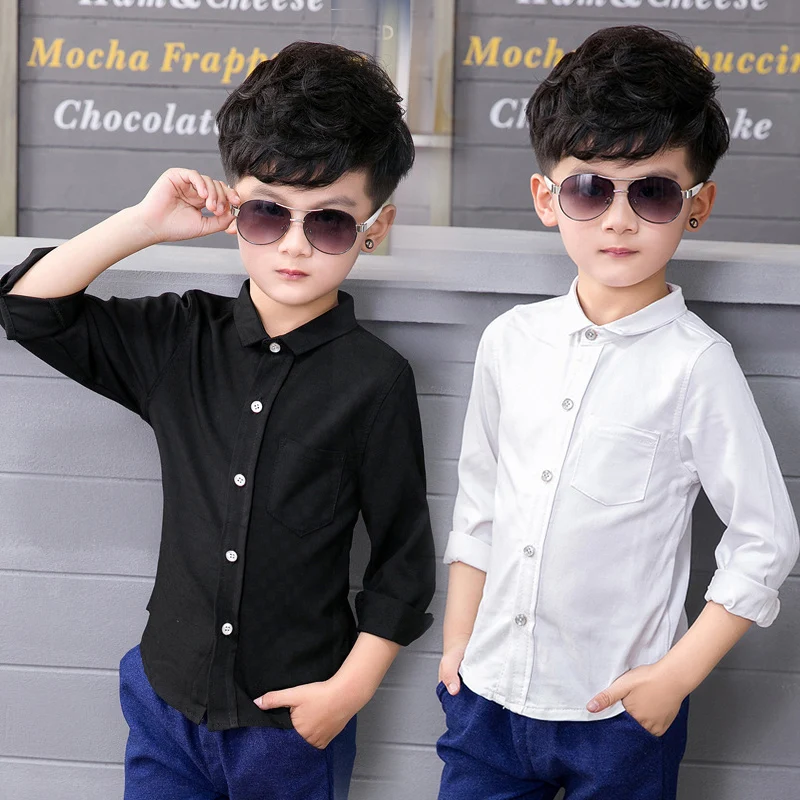 

retail baby Shirts Slim little boy Long-sleeve Shirt Soft and comfortable Child Shirt for suits Solid Black/White 2-10Yrs