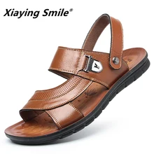 Мужские сандалии из натуральной кожи; новые летние модные винтажные пляжные туфли на плоской подошве; дышащая обувь; нескользящая обувь