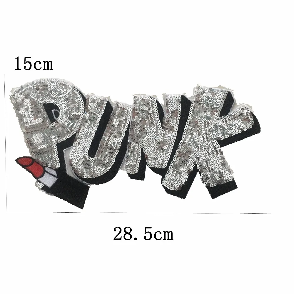 Sequin PINK PUNK Lipstick Fashion Embroidered Iron on Patch DIY Large