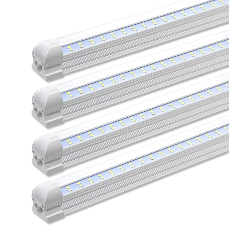 

8Ft LED Shop Lights 8 foot double row integrated base T8 led tubes Cold White Color Clear Cover 72W Plug and Play 25-pack