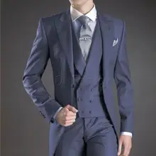 Утро Стиль одна кнопка Темно-синие Жених Фрак женихов Для мужчин свадебные костюмы для выпускного индивидуальный заказ(куртка+ Брюки для девочек+ жилет+ галстук) k: 335