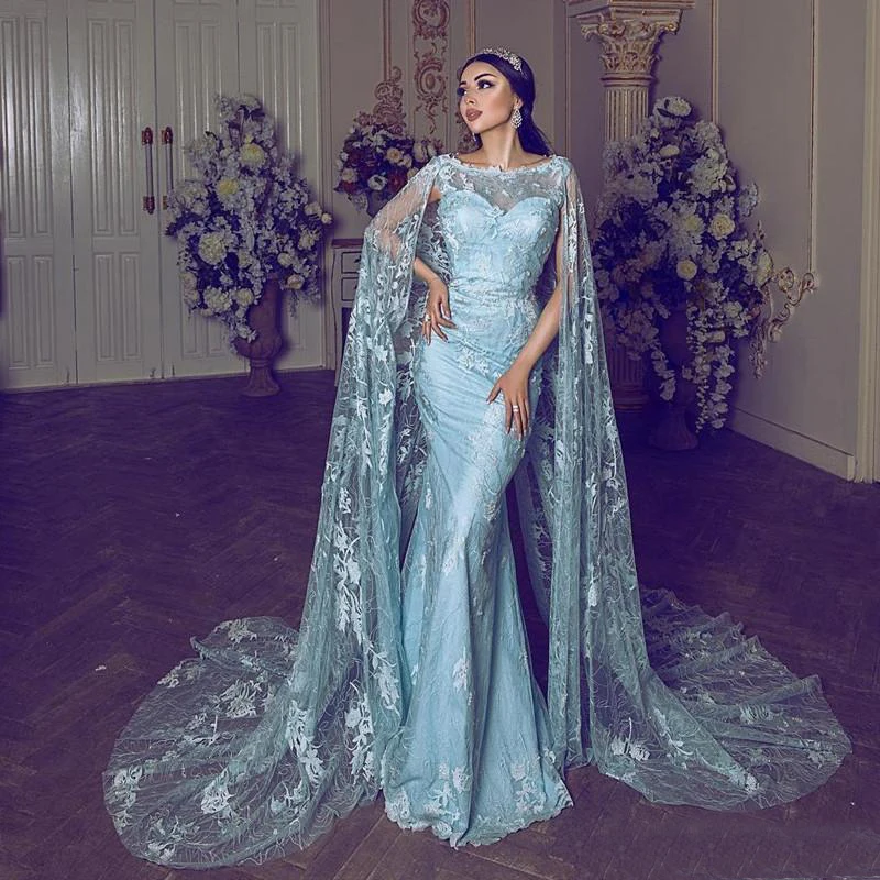 

Elegant Dubai Mermaid Prom Gowns Wrap Bateau Neck Appliques Full Lace Long Evening Gowns 2018 Formal Evening Party Dress Vestido