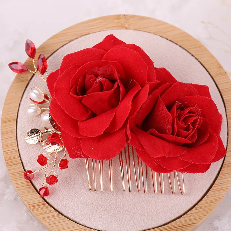 Flores Rojas Matrimonio Adornos para el Cabello Novia Tocado Cabello Aro Banda para el Cabello Rojo