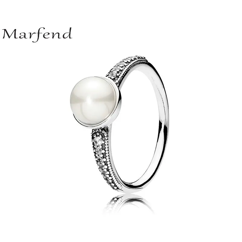 

Marfend Fine Detail Authentic 925 Silver Elegant Beauty White Freshwater Pearl & Clear CZ Rings for Women Wedding Jewelry