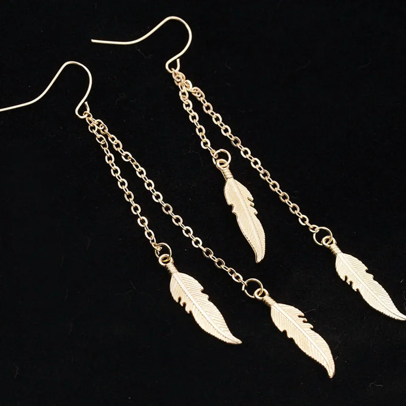 Women Long Tassel Dangle Earrings Leaf Feather Drop Brincos Bijoux Boucle D'oreille Jewelry Earring