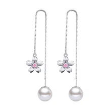 Стерлингового серебра 925 модная вишня цветы цветок из искусственного жемчуга кристалл ladies'long кисточки серьги гвоздики ювелирные изделия дешево