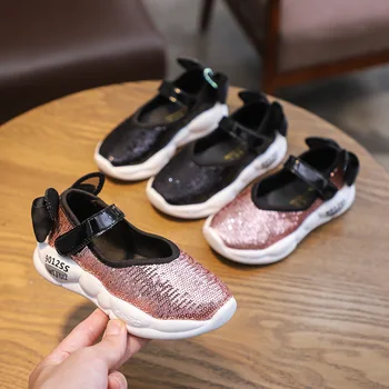 

2019 Autumn Children's Sequined Bow Princess Casual Shoes Girls Fashion Sneakers