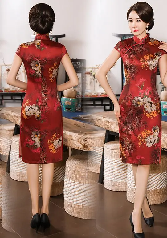 style-12 Модное Платье До Колена Cheongsam в китайском стиле с воротником-стойкой женские летние платья из искусственного шелка Qipao для вечеринок Vestido - Цвет: style-12