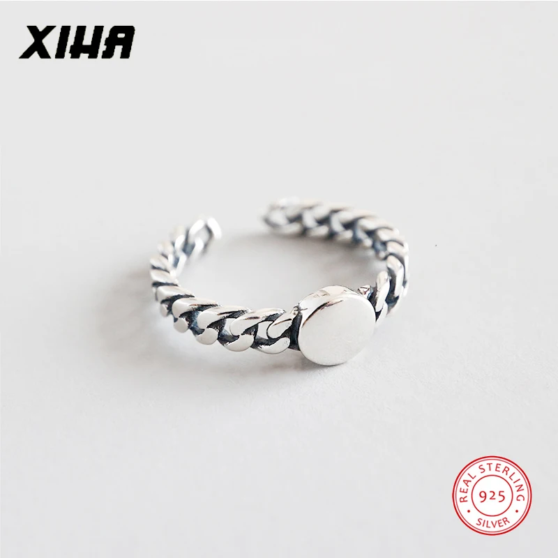 

XIHA Genuine 925 Sterling Silver Rings for Women Chain Link Design Round Shape Adjustable Ring Antique Silver Vintage Jewelry