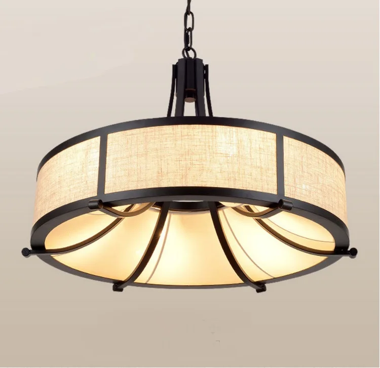 

Chinese circular pendant light retro Hotel creative study e27 minimalist iron cloth restaurant project lamps pendant lamps ZA924