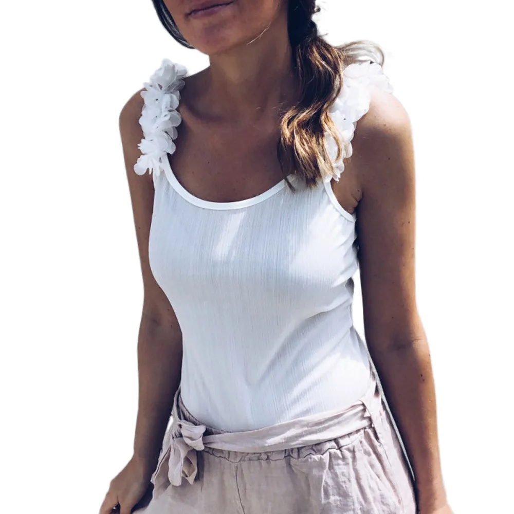 

Ladies'Flower Shoulder Belt and Lower Back Pants in Pure Color 2019 Fashion New Comfortable vest Sleeveless #YL1