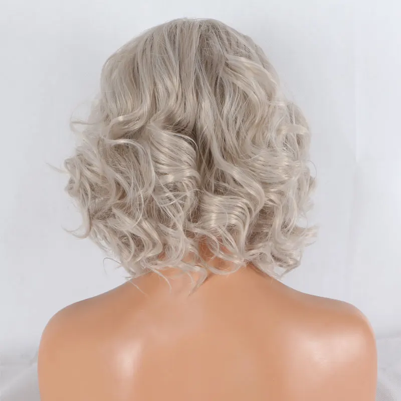 Bombshell Платиновый Серый Золотой Блонд белый черный короткие волнистые синтетические волосы на кружеве парик термостойкие волокна волос для женщин парики