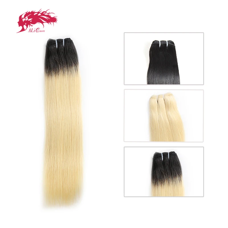 

Ali Queen Products Brazilian 1/3/4 Pcs Unprocessed Virgin Hair Straight Human Hair Bundles Blonde 613/Natural Black/1b-613