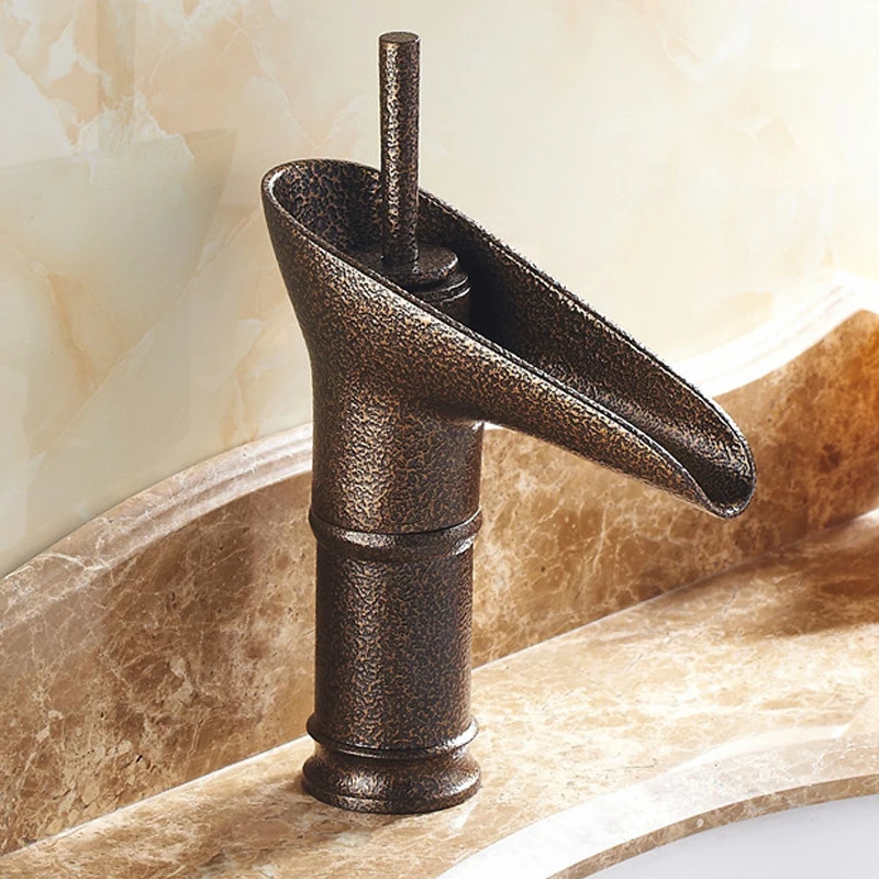 

sovecho Wine Glass style Single Lever waterfall Bathroom Basin Faucet Brass Antique Hot and Cold bathroom Sink Mixer Taps W0887
