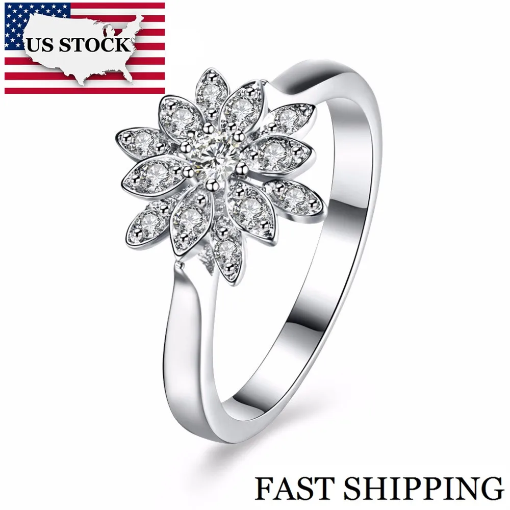 

US STOCK Uloveido Wedding Ring for Women Silver 925 Jewelry Sun Flower Ring Female Cubic Zirconia with Box 40% SVR130