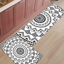 2 шт. кухонные подстилки И КОВРИКИ НАБОР современный черно-белый Мандала домашний декор Нескользящая зона бегун входной коврик