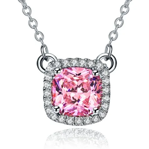 Affordable Nice Quality 3Ct 8*8mm Pink/Yellow Color Cushion Cut Diamond Pendant 925 sterling silver Necklace with Free Chain | Украшения и