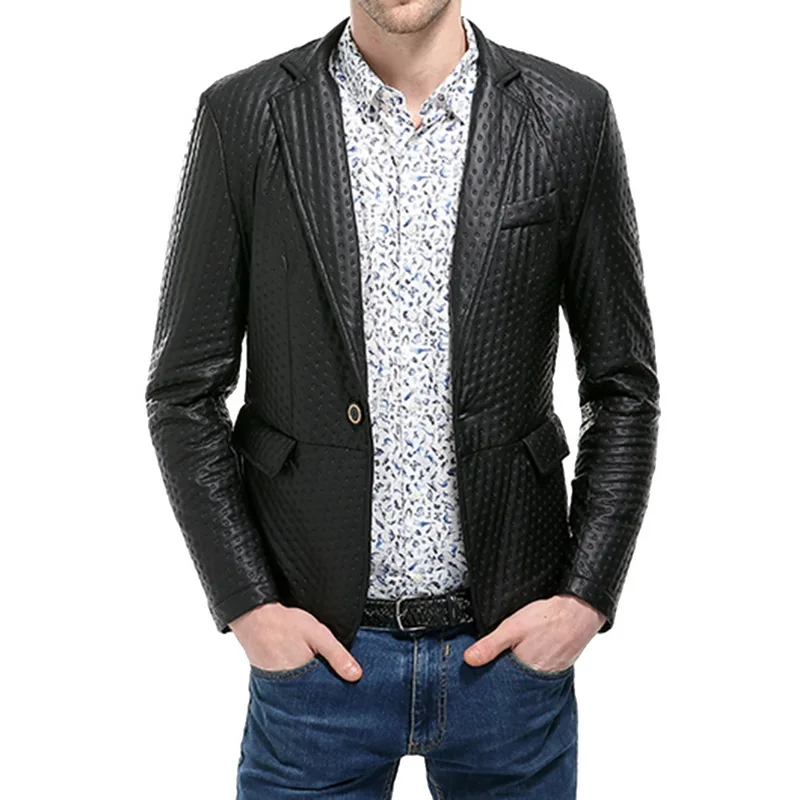 

Men Business Suit Jacket Leather Slim Tuxedo Formal Dot Embossing Night Club Performances Dress Blazers Jacket Shujin FF