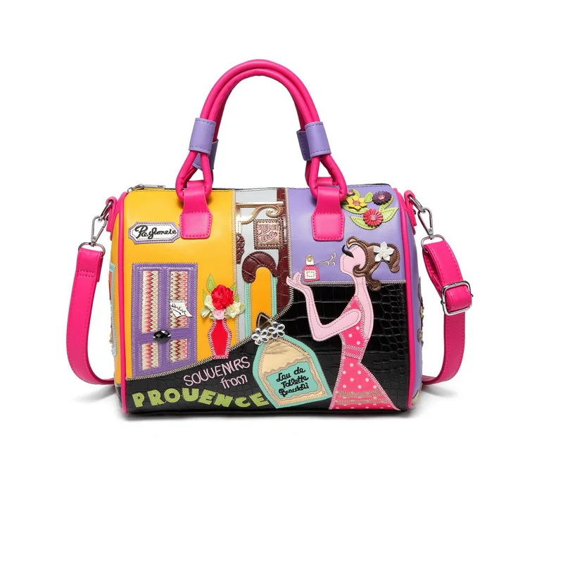 

Cartoon Bag Women Boston Handbag Handmade Embroidery Luxury Candy Shoulder Bag National Style Girl Travel Case Summer Bag 2019