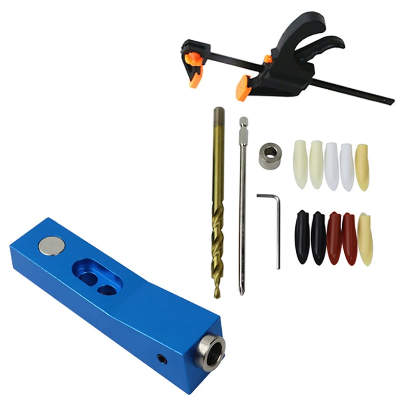 

Aluminum Alloy Pocket Hole Jig Kit Magnet Drill Guide Set With 9.5Mm Single Hole Drill Bit Bevel Angle Puncher Woodworking Too