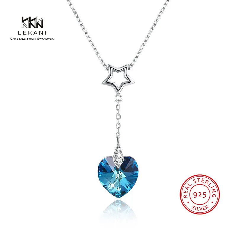 

LEKANI Crystals From Swarovski Necklace 925 Gold and silver crystal necklace Ladies Heart Shaped Romantic Gift Pendant Necklace