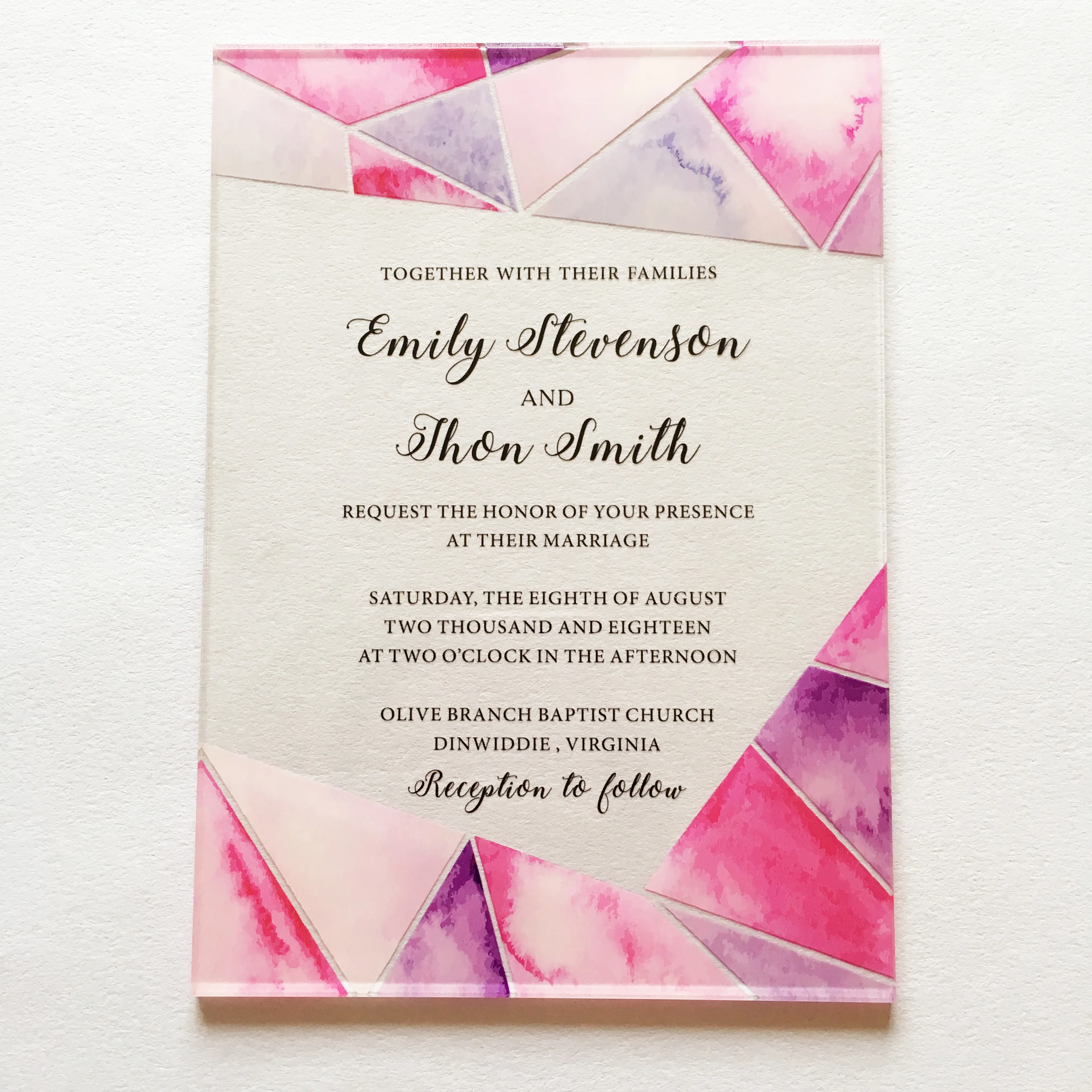  Customized 100pcs per Lot Abstract Geometric Elements Watercolor 5x7inch Clear Acrylic Wedding Invi - 4.00003E+12