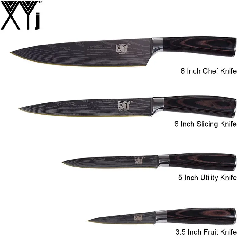 XYj кухонный нож 7cr17 кухонные ножи из нержавеющей стали аксессуары 8 дюймов 7 дюймов 5 дюймов 3,5 дюймов Дамасские вены кухонные ножи - Цвет: D.(4 Pcs Set)
