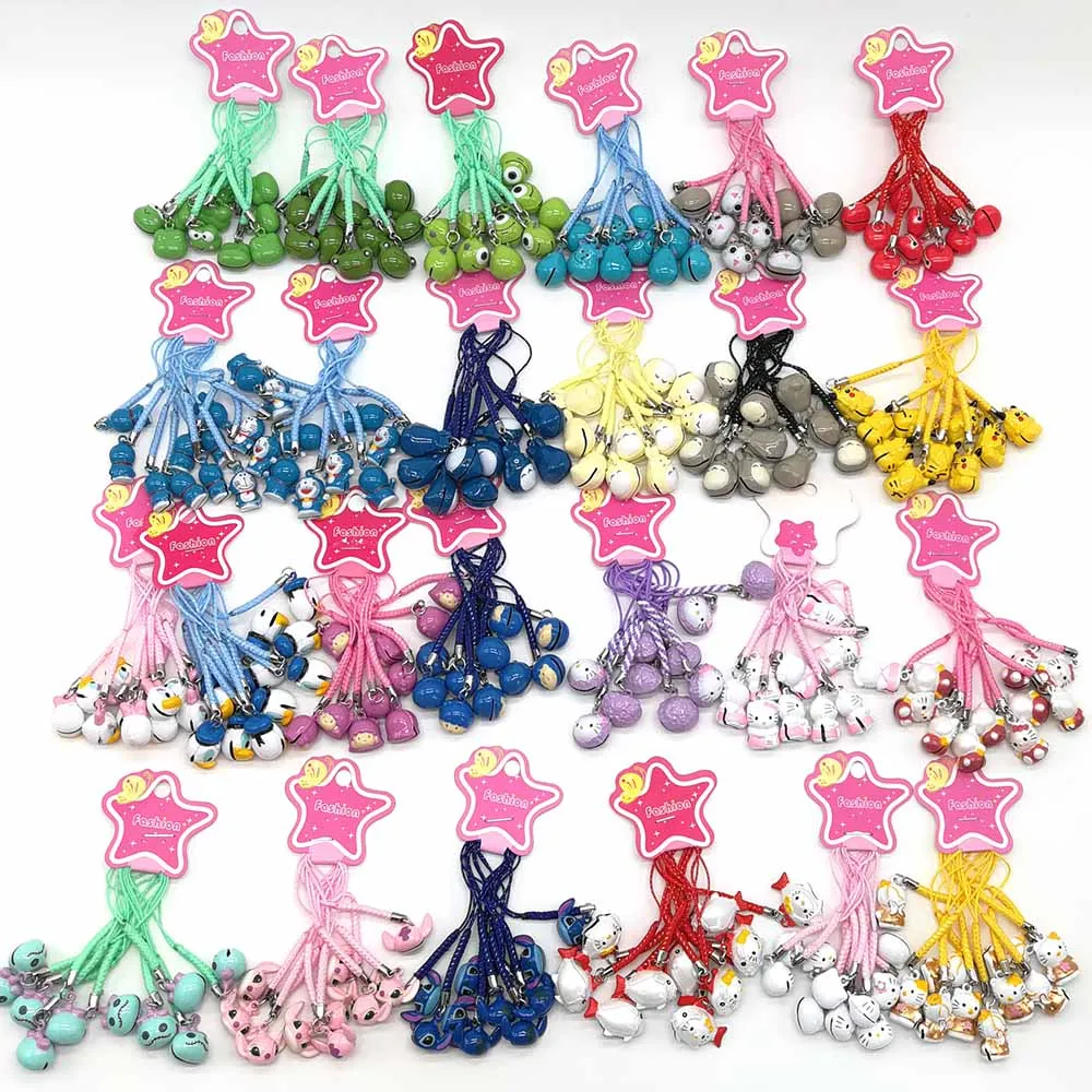 

10PCS Pikchu Stitch Jack Mickey Minnie Marie Daisy Donald Duck doraemon Stitch Figures Cell Phone Strap JINGLE BELLS Toy SYNN