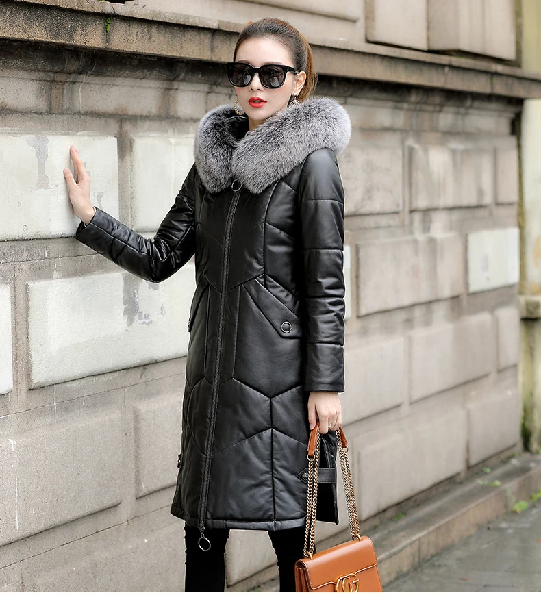 Women Winter Genuine Leatherr Down Coat 2018 New Fashion Slim Winter Jacket Women Down Jackets Fur Fox Collar Long Outwear CH679 (4)