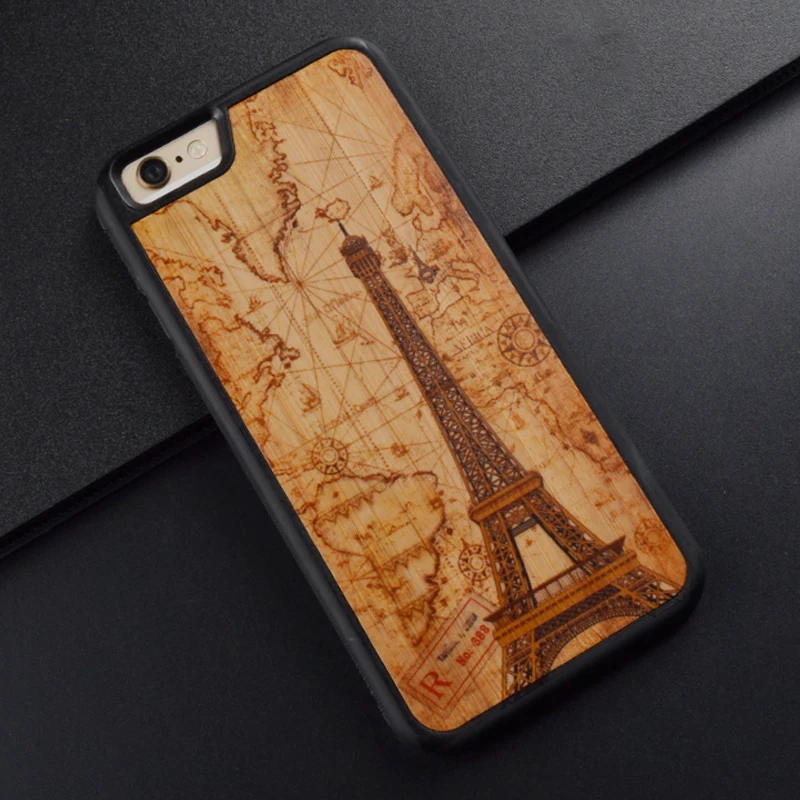

Eiffel Tower color printing retro original wood mobile phone shell TPU wooden phone case for iPhone X 6 6S 7 8 Plus