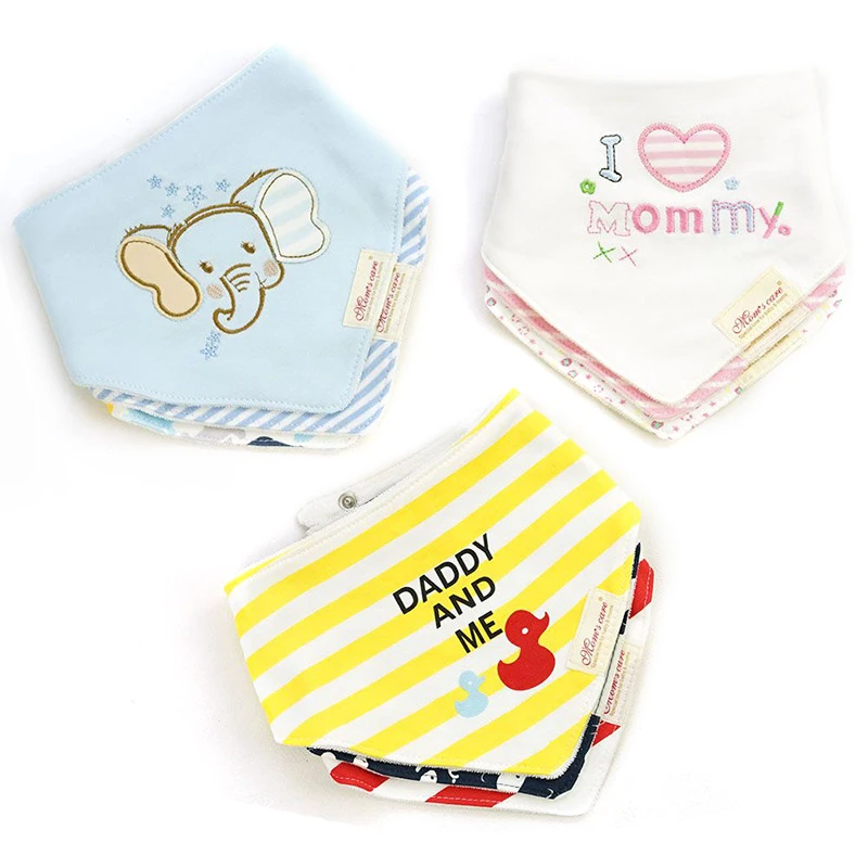 

[Mom's Care] 3Pcs/Lot Kids Cute Printing Soft Bandana Newborn Toddler Baby Cotton Bibs Infant Feeding Baby Accessories