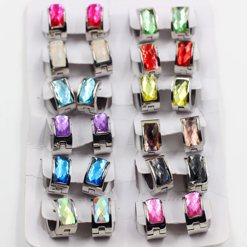 

LUXIKISSKIDS 12Pairs/Lot 316L Stainless Steel Mixed Color Clay Silver Small Hoop Earrings Set With Charm For Women Jewelry Gift